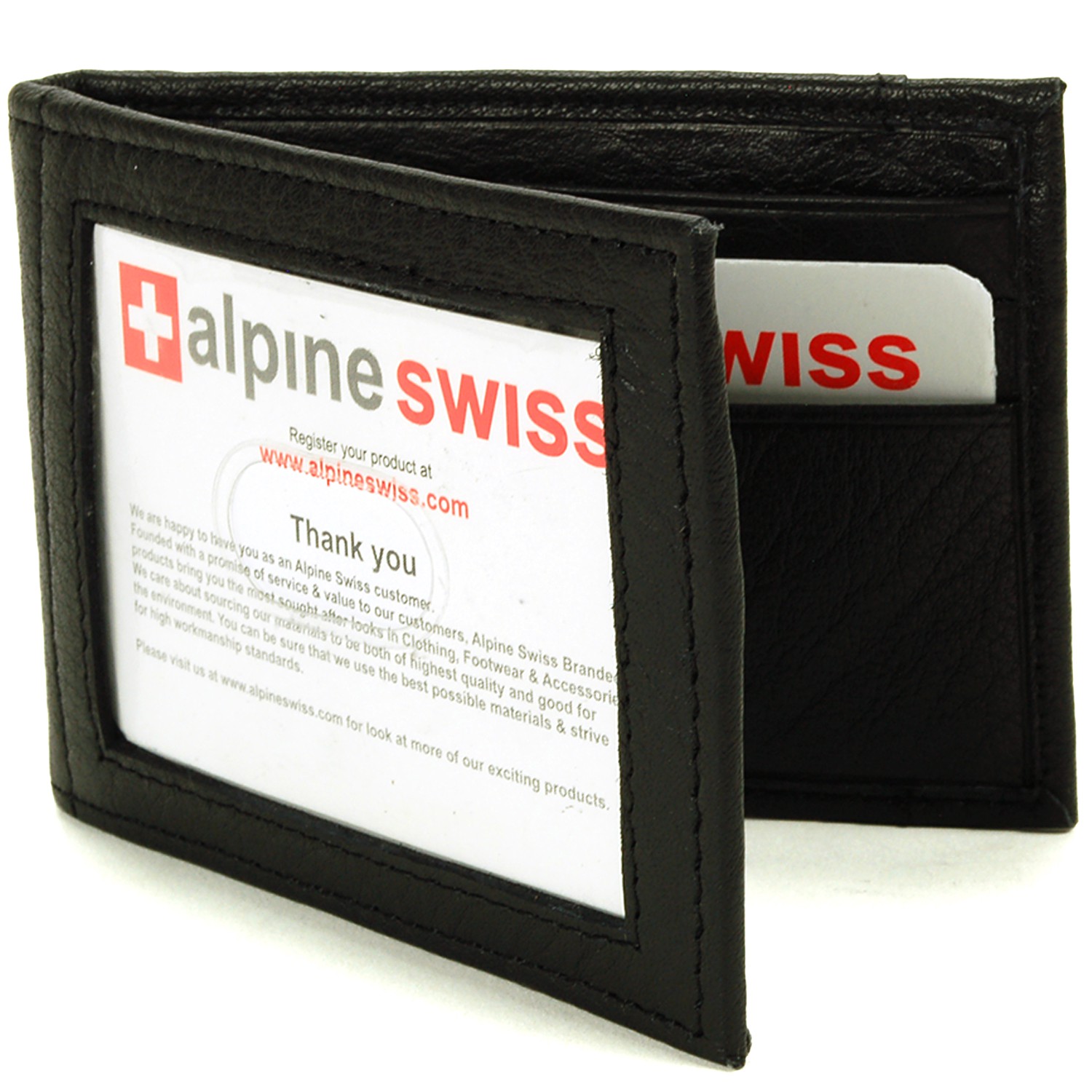 Alpine Swiss Mens Bifold Money Clip Spring Loaded Leather ID Front